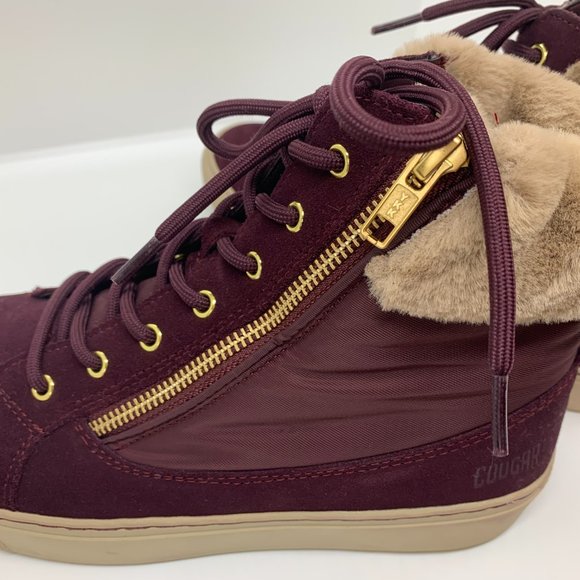 COUGAR Dublin Wine Zip UP & Lace Suede High top with Fur Lining Women's 8M - Picture 2 of 10